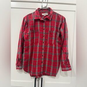 Ann Taylor LOFT Long Sleeve Button Down Shirt: Red Plaid size medium